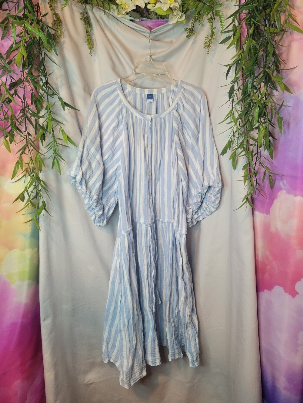 Old Navy Light Blue & White Striped Midi Dress